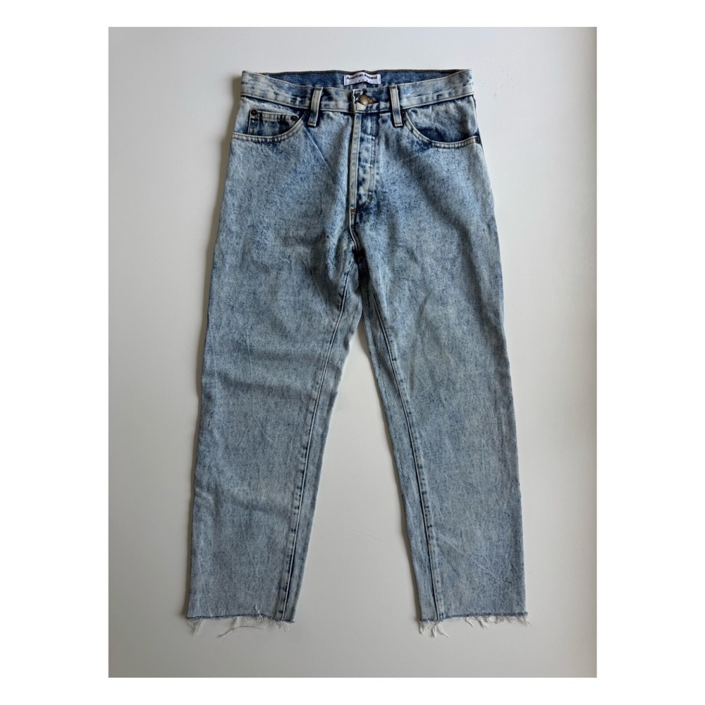 AMERICAN APPAREL Dark Indigo Acid Wash Jeans 30x25 Made in USA Straight Raw Cuff